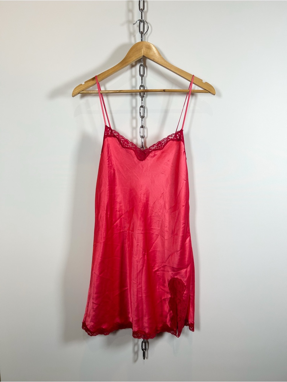 Y2K Victoria’s Secret Hot Pink Slip Dress w/ Lace Trim